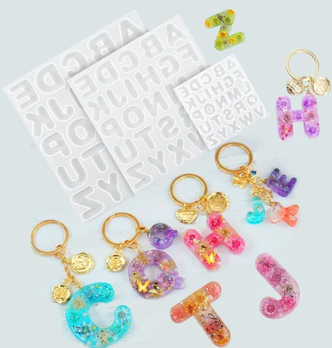 Miniatura 6 de Szecl - 3 moldes de alfabeto para resina de 3 tamaños, molde de llavero de letras de 1.57 pulgadas, 1.18 pulgadas, 0.59 pulgadas, molde de fundición
