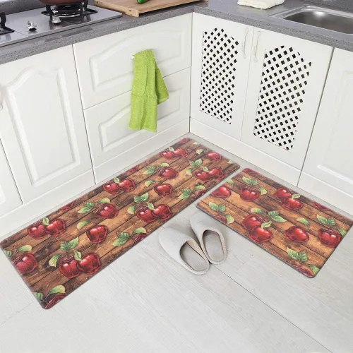 Carvapet Alfombrillas de cocina 2 piezas, alfombras y tapetes antifatiga de manzanas de granja, antideslizantes, acolchados, para cocina, puerta,