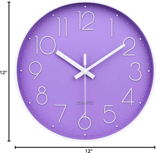 Miniatura 7 de jomparis Reloj de Pared Morado de 12 Pulgadas Reloj de Pared de Cuarzo Silencioso para Dormitorio, Hogar, Sala de Estar