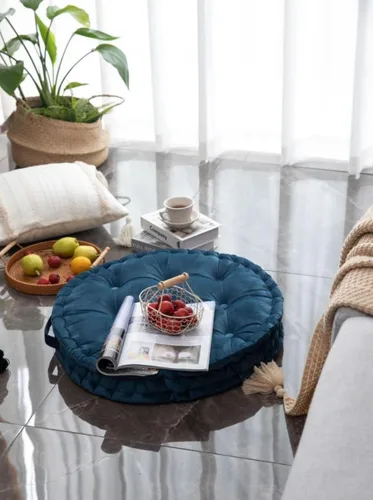 Miniatura 5 de MOJUN Almohada redonda de meditación, almohadas grandes para adultos, almohada redonda gruesa de terciopelo holandés con asa para yoga, sala de Azul