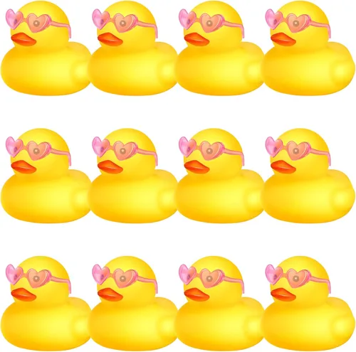 Miniatura 15 de Chivao 12 piezas de patitos de goma con 13 gafas de sol/gorras/sombreros pequeños mini patitos de goma de carnaval crucero cumpleaños juguetes