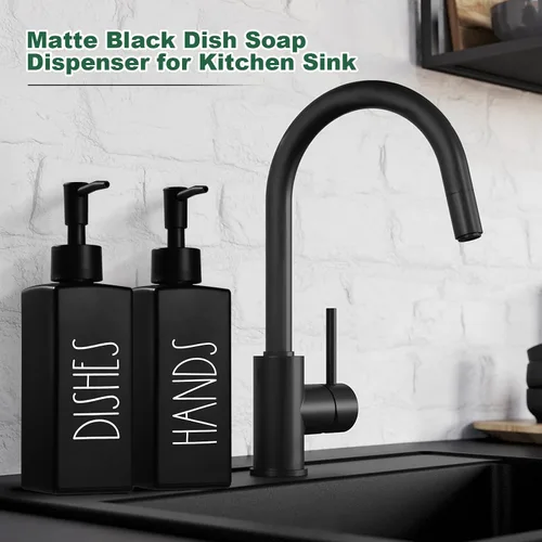 Miniatura 5 de Dispensador de jabón para platos, dispensador de jabón negro mate para cocina, dispensador de platos de vidrio con bomba, dispensador de botellas