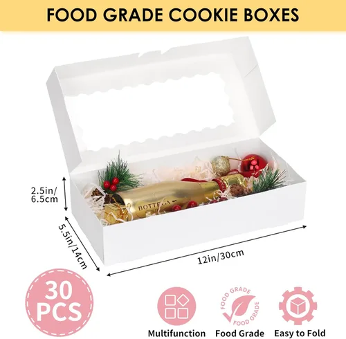 Miniatura 2 de Moretoes 30 cajas de galletas, 12 x 5.5 x 2.5 pulgadas, caja de panadería blanca con ventana para golosinas, fresa cubierta de chocolate, donas