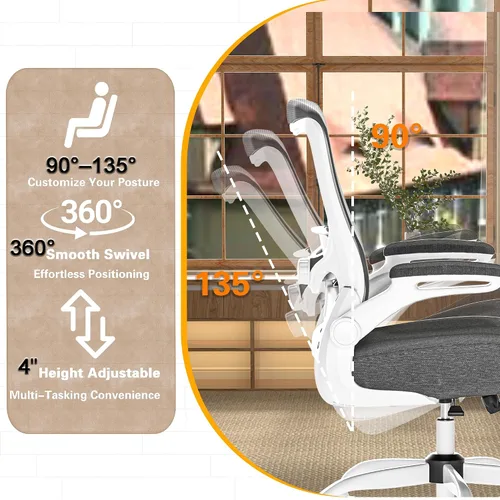 Miniatura 5 de Silla de oficina ergonómica, silla de escritorio con respaldo alto y soporte lumbar ajustable, respaldo de malla transpirable, capacidad de 330