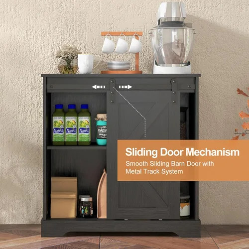 Miniatura 4 de Panana - Gabinete de almacenamiento de aparador con puerta corredera de granero, estilo de casa de campo para barra de café, cocina (Negro)