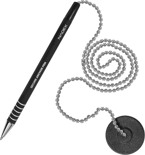 Miniatura 4 de Nadex Juego de bolígrafos de seguridad de bola y cadena, 1 bolígrafo, 1 soporte adhesivo y 5 recambios (negro)