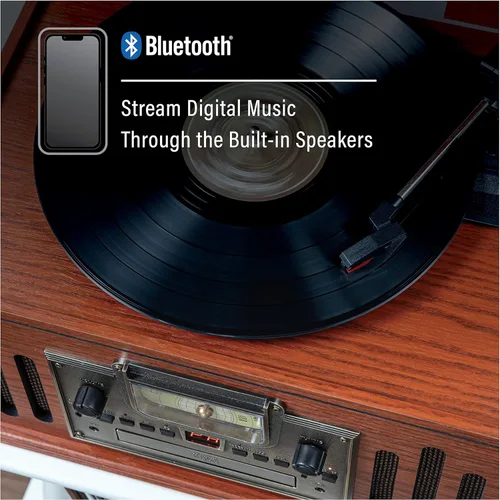 Miniatura 4 de Crosley CR704B-PA Musician Tocadiscos de 3 velocidades con radio, reproductor de CD/casete, entrada auxiliar y Bluetooth, color paprika