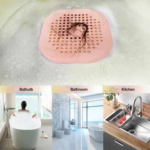 Miniatura 5 de Recolector de cabello cuadrado con ventosas para desagüe, tapón de silicona para ducha, fácil de instalar para baño, tina y cocina, 2 unidades (rosa)