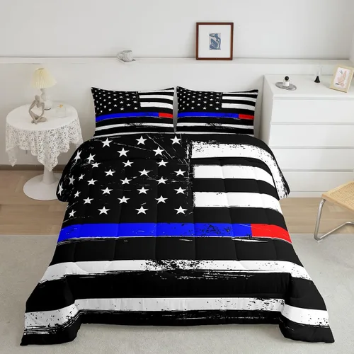 Miniatura 12 de Feelyou Juego de edredón de camuflaje del ejército con bandera estadounidense, decoración militar, camuflaje verde selva, bandera de Estados Unidos