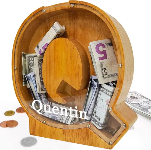 Miniatura 69 de Alcancía para niños y niñas, alcancía grande de madera personalizada con diseño recortado, bancos de monedas con letras del alfabeto, caja de ahorro