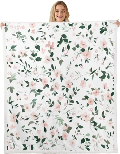 Miniatura 12 de Manfei Blue Flower Throw Blanket Watercolor Floral Print Fleece Blanket Botanical Wildflower Cozy Throws for Bed Couch Sofa,Kids Boys Girls Room