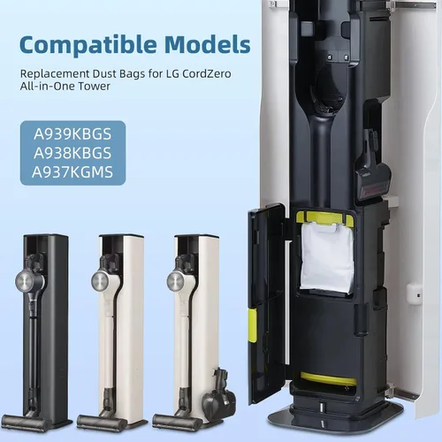 Miniatura 2 de Paquete de 12 bolsas de repuesto para LG CordZero todo en uno Torre A939KBGS, A938KBGS, A937KGMS y A949KTMS Bolsas de polvo