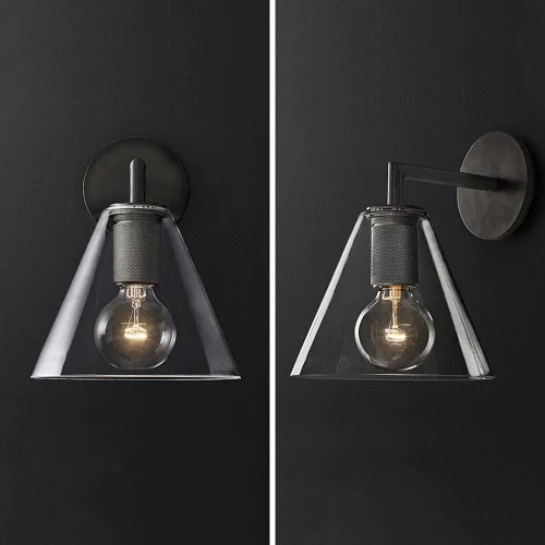 Miniatura 2 de Lámpara de pared industrial vintage para tocador con embudo de vidrio transparente, lámpara retro de metal montado en la pared E27, accesorios