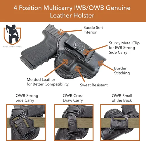 Miniatura 4 de Maxx Carry Funda de cuero de alta calidad OWB e IWB de 4 vías para pistola de marco J para los modelos S&W 442 y 642 Airweight 637, 638, 640 y otros