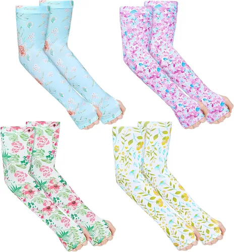 4 pares de mangas de jardinería antideslizantes para el brazo con agujero para el pulgar, manga solar, mangas refrescantes para los brazos para