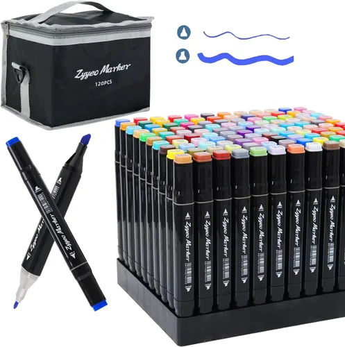 Juego de rotuladores de alcohol de 120 colores de doble punta, kit de bocetos para artistas avanzados adultos y principiantes para dibujar, colorear