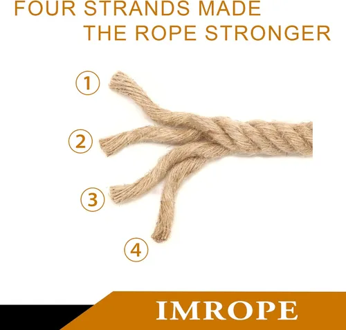 Miniatura 2 de Cuerda de yute IMROPE de 3/4 pulg, 100 pies, cuerda natural trenzada de 4 hebras para manualidades, jardín, decoración del hogar, hamaca Yute natural