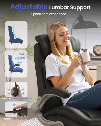 Miniatura 4 de Silla de oficina grande y alta, soporte lumbar ajustable para aliviar el dolor de espalda, doble acolchado cómodo ergonómico silla de oficina