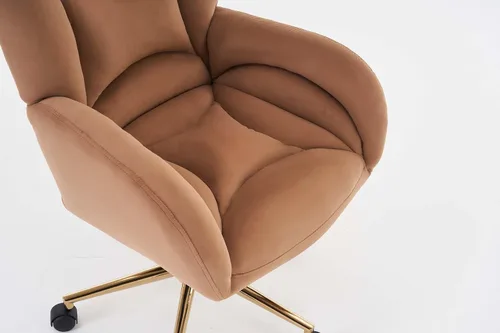 Miniatura 5 de Silla de oficina moderna de terciopelo con base dorada, altura ajustable y giro de 360°, silla de escritorio suave y cómoda con brazos y ruedas