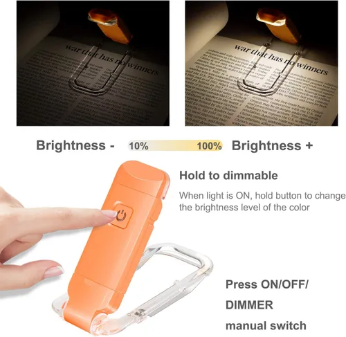 HONWELL Luz de libro recargable, luces LED de lectura con clip para niños que leen en la cama, 3 niveles de brillo, luz de marcador regulable para