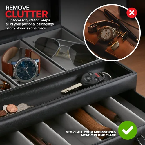 Miniatura 5 de Stock Your Home Bandeja valet para hombre, joyero para hombre, organizador y almacenamiento de mesita de noche, organizador de mesita de noche, caja