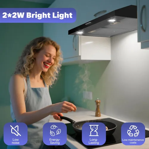 Miniatura 5 de Campana extractora negra – Bajo gabinete, extractor metálico de cocina, campana extractora debajo del gabinete, campana extractora de 30 pulgadas