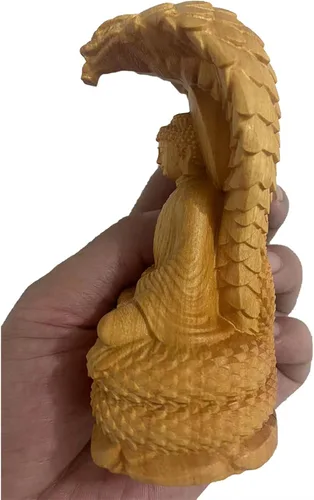 Miniatura 3 de Estatua de Buda de madera sentada hecha a mano, escultura meditante, decoración decorativa para el hogar, acento hecho a mano, palmera moderna Blanco