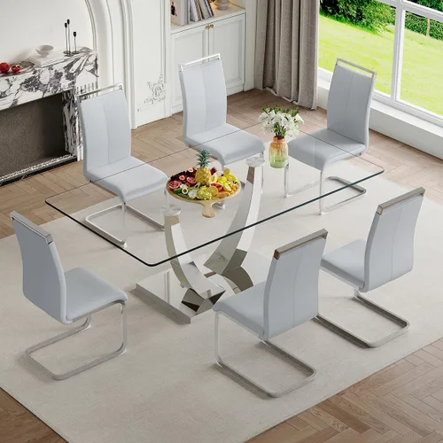 Miniatura 28 de Mesa de comedor moderna para mesa de comedor de mármol sintético de 4/6, 63 pulgadas, mesa de cocina rectangular, mesa de cocina y comedor de fácil