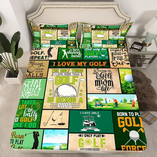 Miniatura 5 de Juego de sábanas bajeras de golf para niños, tamaño individual, juego de ropa de cama de moda para juegos de deportes de pelota de palos de golf