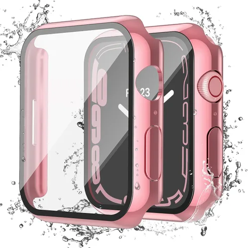 Miniatura 37 de Misxi Paquete de 2 fundas impermeables con botón diseñadas para Apple Watch Series 3 Series 2 de 38mm, funda rígida de policarbonato anticaídas