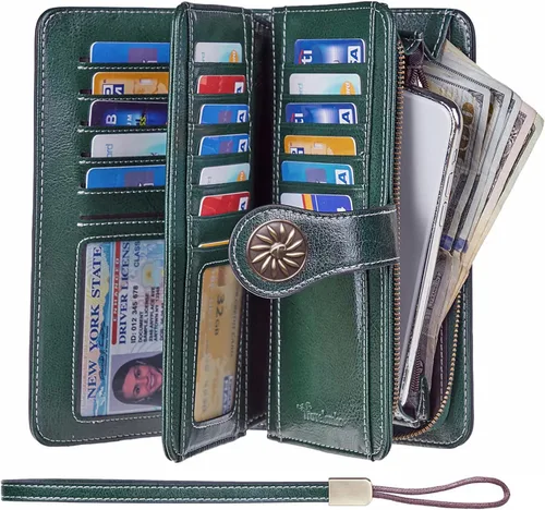 Miniatura 2 de Travelambo Cartera de mujer con bloqueo RFID para tarjetas de crédito, cartera de cuero de gran capacidad