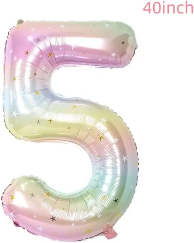 Miniatura 2 de Globos grandes de 40 pulgadas, diseño de cielo estrellado número 5, globos de mariposa, globos gigantes de helio de Mylar con números 5, suministros
