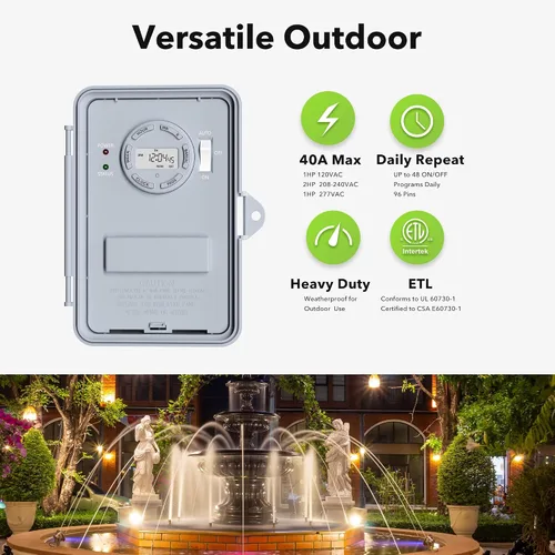 Miniatura 4 de BN-LINK Temporizador de bomba de piscina, caja de temporizador digital para exteriores, resistente programable de 7 días, 2 HP 40 A máximo, 120