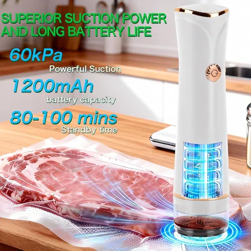 Miniatura 4 de Sellador al vacío compacto para almacenamiento y conservación de alimentos, con bolsas al vacío, tarro de masón, tapón de vino, preferible por