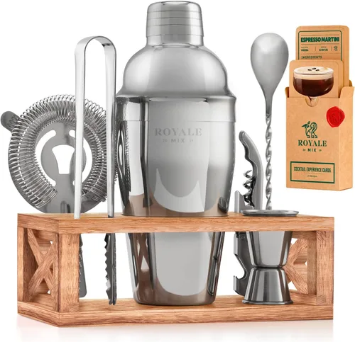Miniatura 10 de Mixology - Kit de barman con soporte, juego de bar para el hogar con 25 recetas de cóctel para mezclar bebidas, kit ideal de barman para regalo
