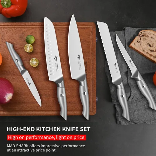 Miniatura 2 de MAD SHARK Juego de cuchillos de cocina, 5 piezas de cuchillos de chef afilados, juego de cuchillos de acero inoxidable de alto carbono con mango