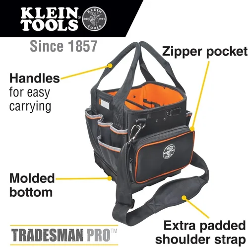 Miniatura 3 de La bolsa para herramientas Klein Tools 5541610-14 con correa para el hombro tiene 40 bolsillos para almacenamiento de herramientas e interior naranja