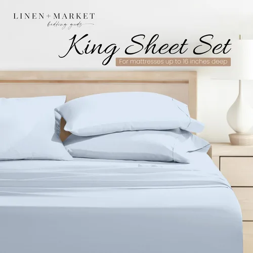 Miniatura 3 de Linen Market Sábanas para cama de tamaño King (azul claro) – Duerme mejor que nunca con estas sábanas King suaves y refrescantes – Bolsillo profundo