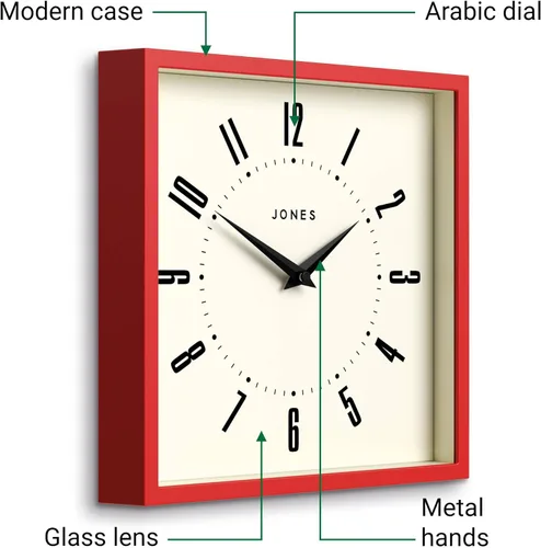 Miniatura 6 de JONES CLOCKS® Reloj de pared con caja Cuadrado retro 10 pulgadas Negro Números fáciles de leer Reloj perfecto de cocina u oficina