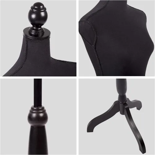Miniatura 5 de Maniquí femenino con forma de maniquí femenino con soporte de base de trípode de madera, altura ajustable de 60 a 67 pulgadas, maniquí pinable