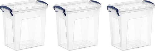 Superio - Paquete de 3 contenedores de almacenamiento con tapas, cajas transparentes de 2.36 L para organizar, contenedores de plástico apilables,