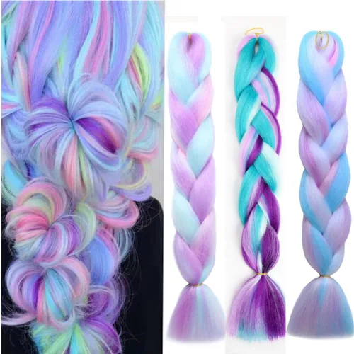 Miniatura 60 de Xiaofeng Extensiones de cabello trenzado coloridas Ombre de 61 cm, 3 unidades, trenzas Jumbo de alta temperatura para trenzas en zigzag y trenzas