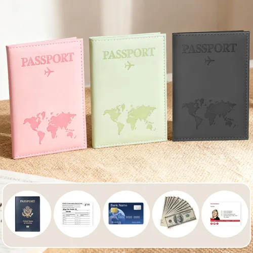 Miniatura 7 de 3 soportes para pasaporte para viajes, funda de pasaporte familiar, soporte para libro de pasaporte con rosa, negro y verde para tarjeta de crédito