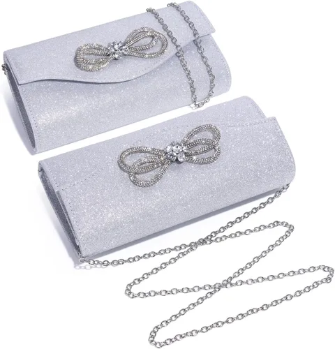 Miniatura 3 de DETARA Bolso de noche para mujer, con lazo de cristal brillante, con solapa, bolso de mano para mujer, boda, fiesta, baile de graduación