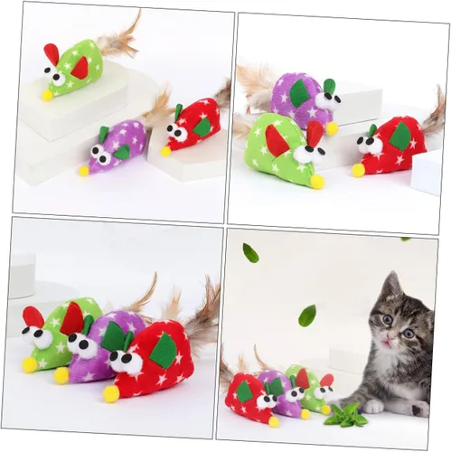 Miniatura 6 de Angoily 3pcs Plume Mouse Cat Interactive Chew Playthings for Kittens Pet Teasing Fun Stimulating Activity