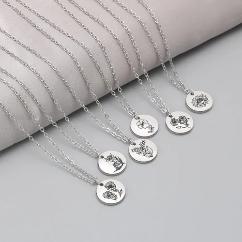 Miniatura 3 de Collar con colgante de flor del mes de nacimiento, chapado en oro de 18 quilates, delicado y sencillo mes de nacimiento, colgante de disco floral