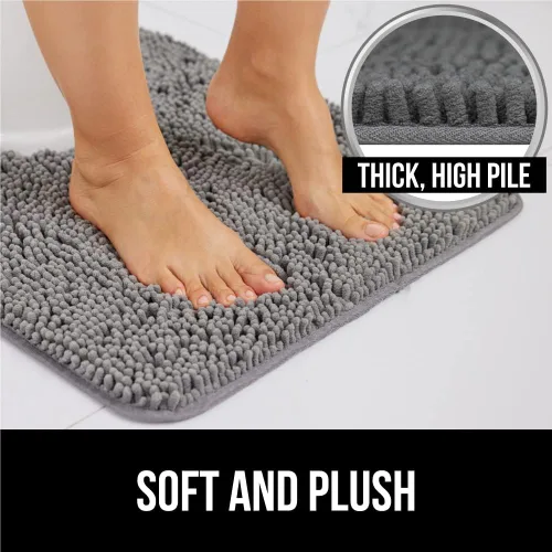 Miniatura 3 de GORILLA GRIP Alfombra de baño y alfombrilla cuadrada contorneada en forma de U para inodoro, ambos grises, la alfombra de baño es de 30 x 20