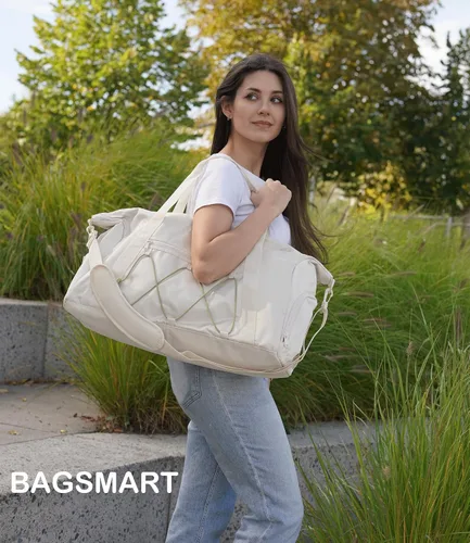 Miniatura 2 de BAGSMART - Bolsa de gimnasio para hombres y mujeres, bolsa de viaje deportiva con compartimento para zapatos y bolsillo húmedo, bolsa de lona
