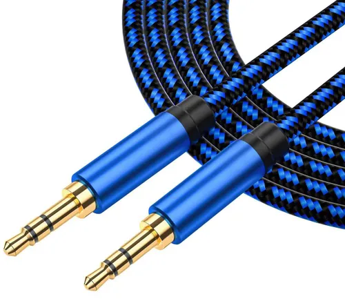 Cable auxiliar de 3 pies – Cable de audio trenzado de nailon de 0.138 in para estéreo de coche, cable auxiliar para auriculares, altavoces