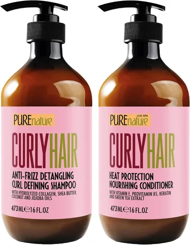 Juego de champú y acondicionador para cabello rizado - Libre de sulfatos y seguro para el color - Para estilos ondulados, rizados, finos, negros y